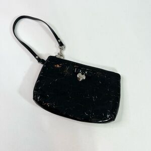 Coach Wallet Black  Peyton Art Op Patent Embossed Heart Bow Wristlet